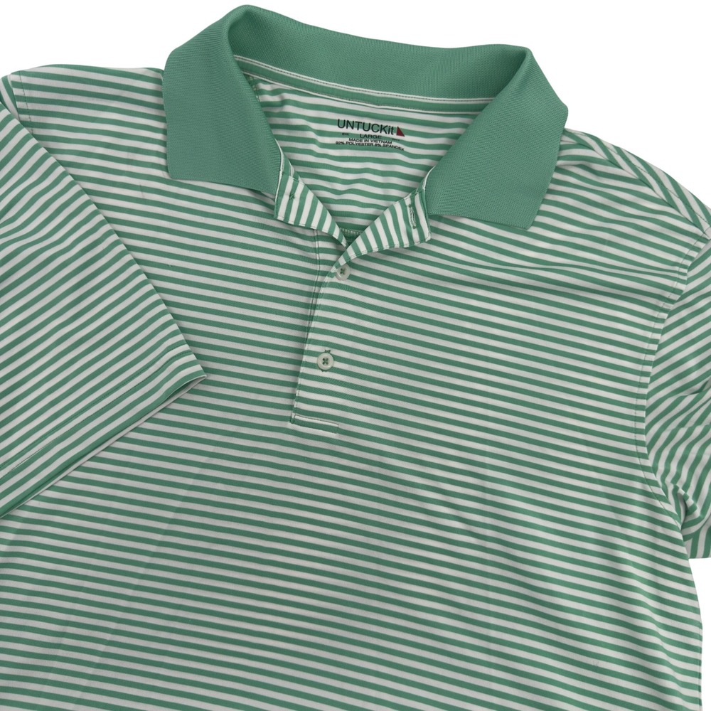 UNTUCKit Mens Large Green White Striped Performance Polo Shirt Short Sleeve Golf